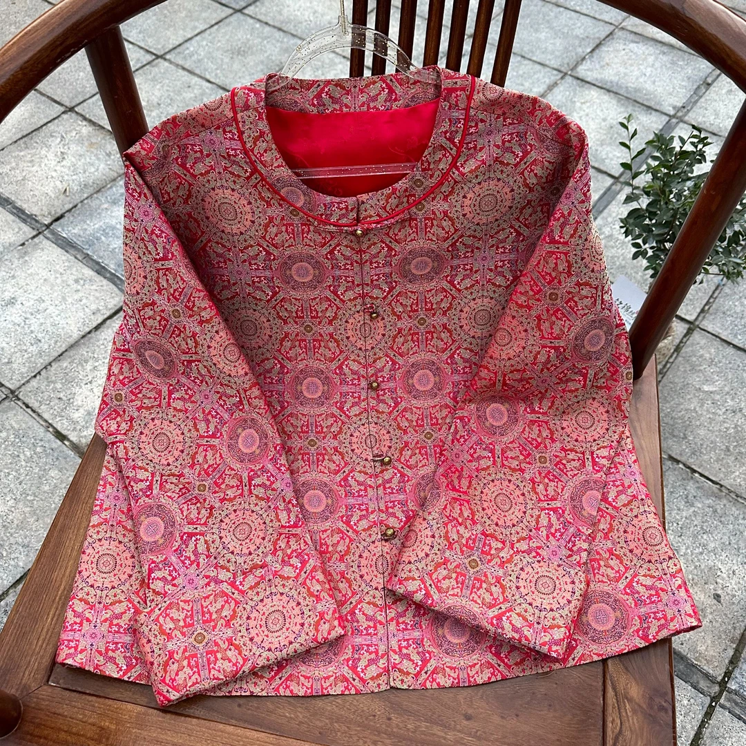 【现货实拍】上久楷新中式对襟外套国风宋锦上衣时尚百搭【八达晕】