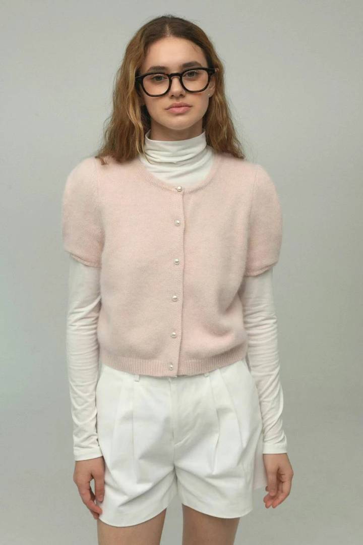 No退No换贰韩国东大门女装2025秋季新款修身百搭针织短袖开衫P808