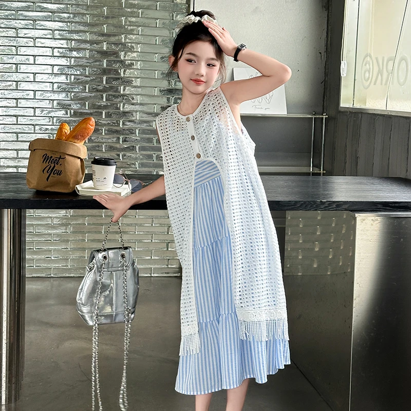 女大童夏季套装裙2025新款韩版洋气时髦连衣裙女孩夏天度假风裙子