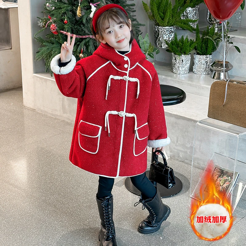 女童外套秋冬款2023新款大童女装冬季儿童装皮毛一体加绒大衣冬装