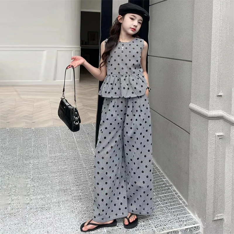 女童夏季套装2024新洋气儿童网红时髦装中大童女孩甜美两件套