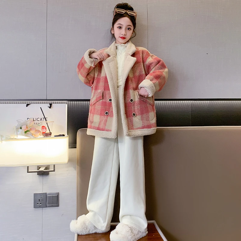 女童两面穿毛毛外套秋冬新款洋气中大童仿羊羔毛皮毛一体大衣儿童