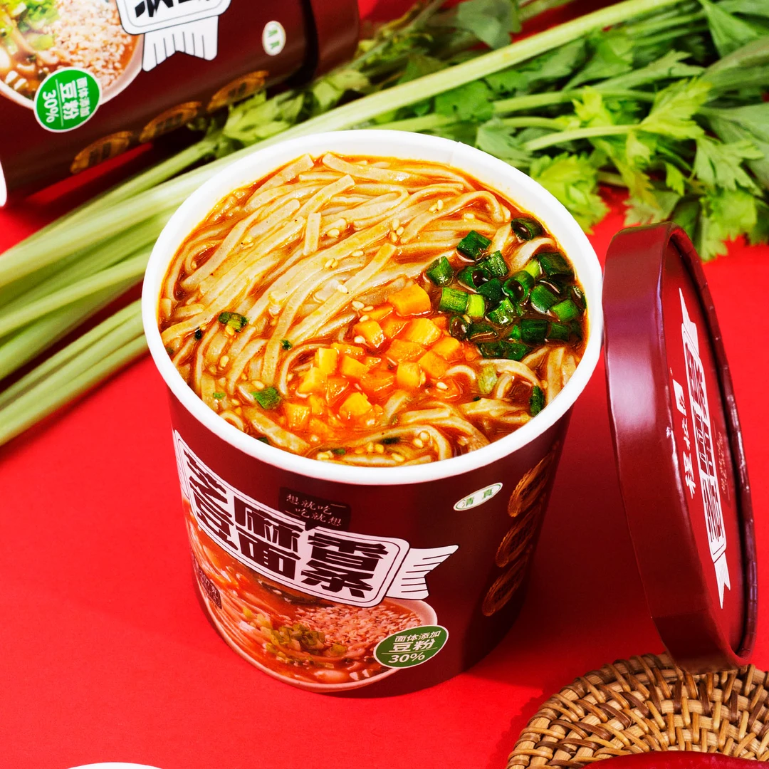 程校长芝麻香豆面条冲泡速食非油炸107g桶装方便面代餐主食低热量