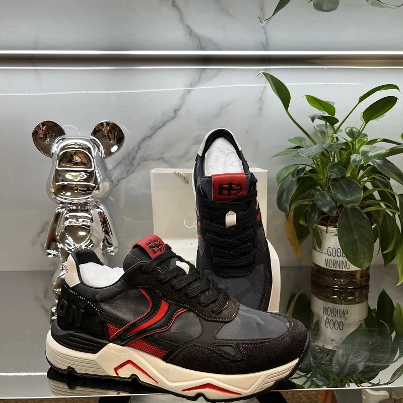 欧洲站四季新款磨砂牛皮迷彩布时尚拼接高端轻奢户外百搭潮鞋
