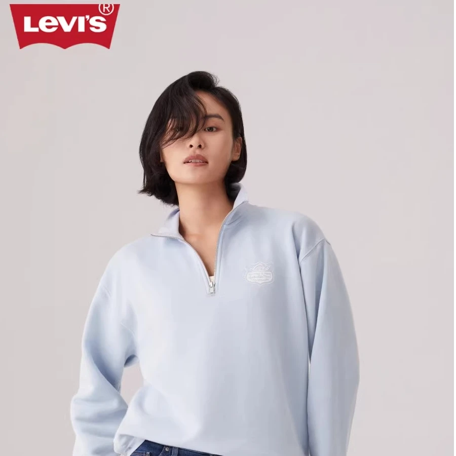 Levi's李维斯秋冬女士宽松简约休闲时尚质感加绒半开襟卫衣000O2
