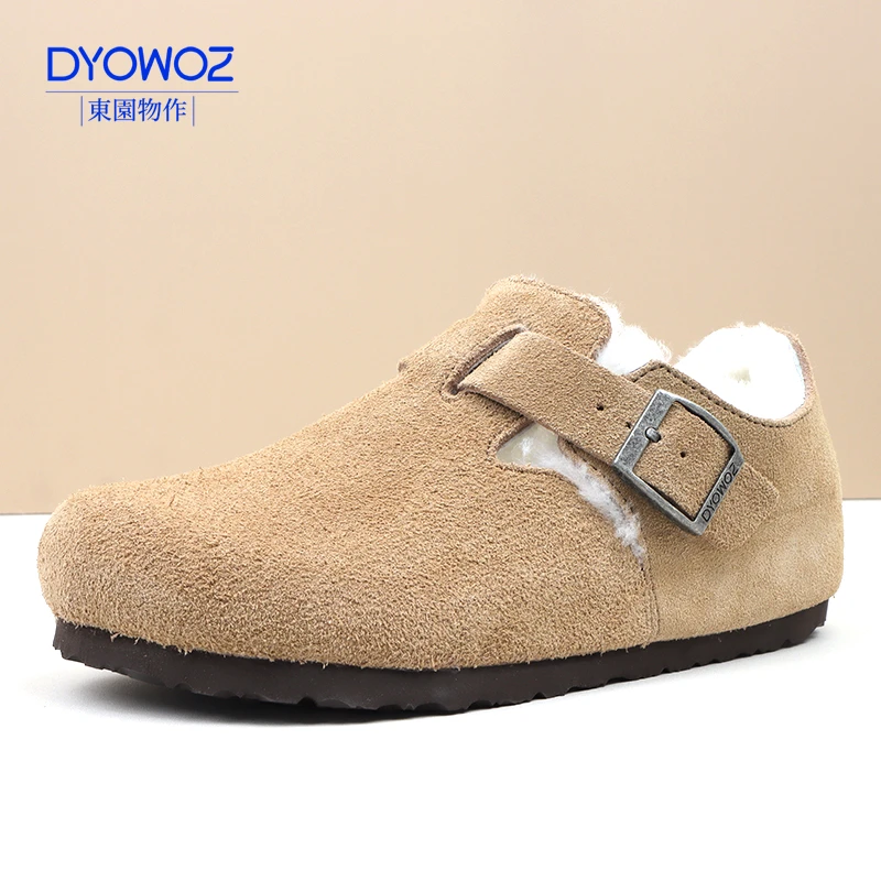 東园物作冬季包头鞋短靴厚底保暖靴时尚加绒勃肯鞋女鞋勃肯鞋