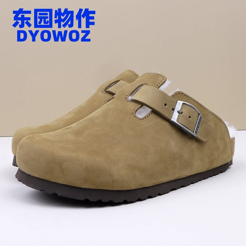 東园物作秋冬冬季包头拖毛毛鞋皮毛一体百搭文艺勃肯包头拖鞋外穿