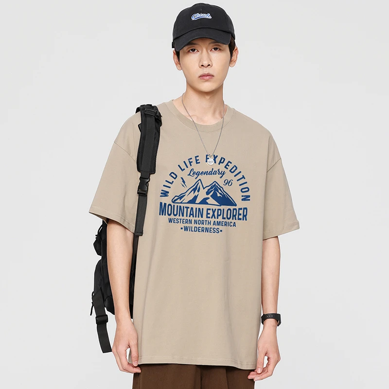 夏季情侣款时尚纯棉210克溜落肩阔版潮流百搭短袖T恤A1-31T2106