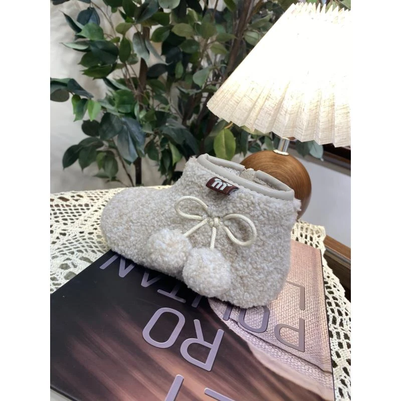 毛球蝴蝶结靴2024新款秋季时尚款女童单鞋洋气冬季鞋子4DGES111B
