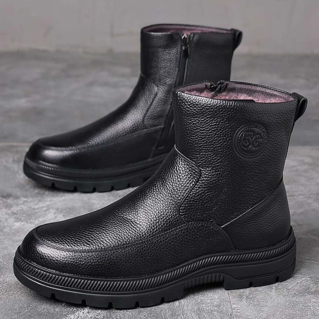 头层牛皮 羊毛内里皮毛一体加厚高筒男鞋雪地靴保暖头层真皮男靴