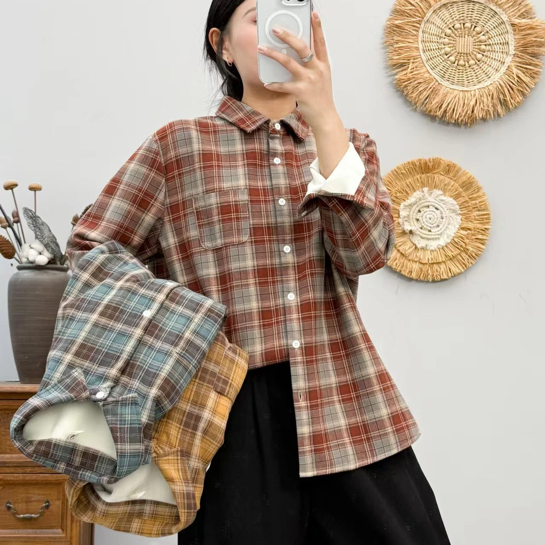 9932冬季新款衬衫加绒加厚女款保暖衬衣外套