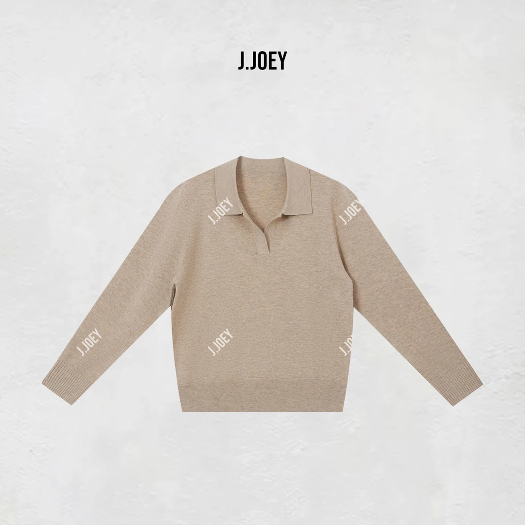 J.JOEY 秋冬套头纯色秋季POLO长袖卡其色翻领毛衣 0606