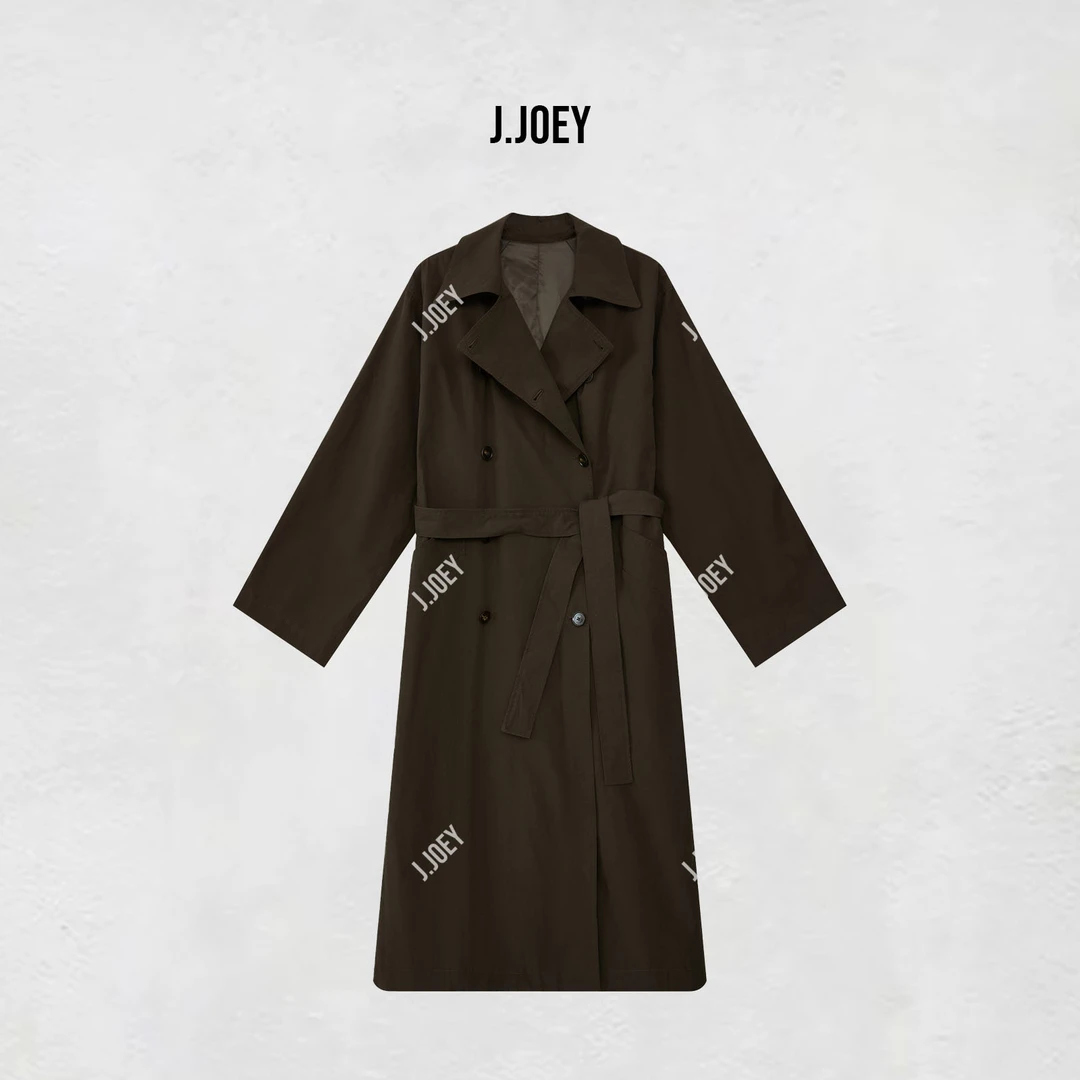 J.JOEY 秋季棕色气质中长款风衣高级感双排扣外套 0516