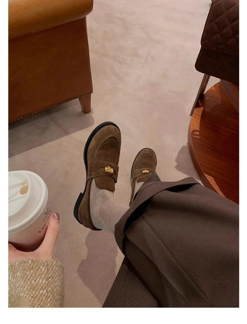 UCMstudio定制～圆头小金币懒人英伦风真皮乐福单鞋女小皮鞋