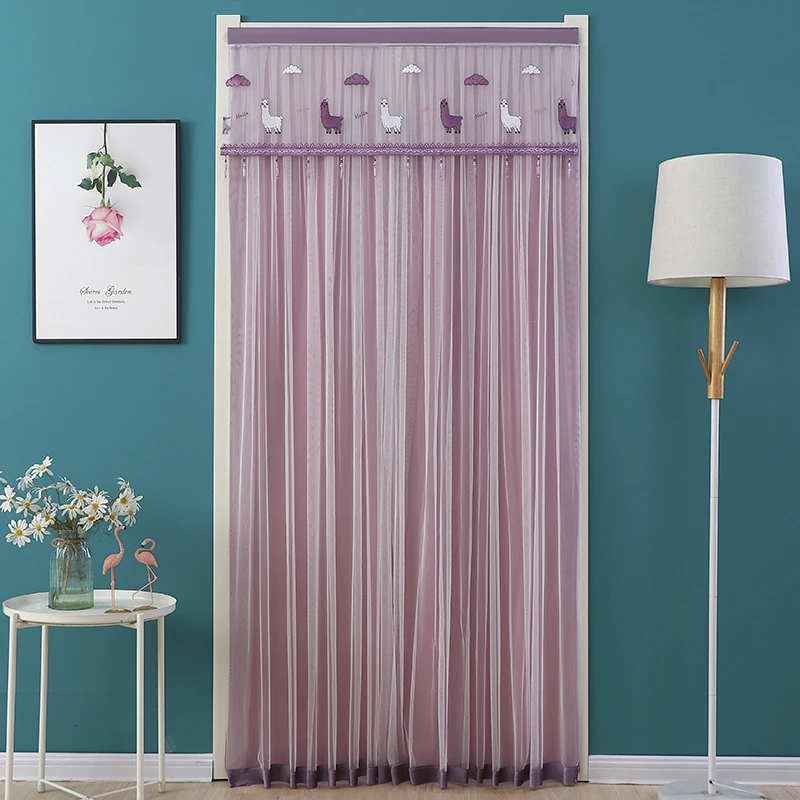 夏季客厅家用免打孔防蚊蝇自粘魔术贴蕾丝纱客厅隐私帘客厅隔断帘