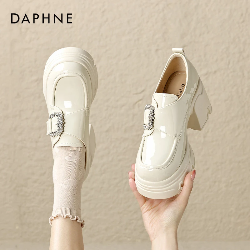 达芙妮厚底粗跟乐福鞋女2025新款秋季小个子增高单鞋英伦风小皮鞋