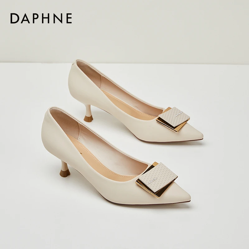 达芙妮细跟高跟鞋女鞋2025新款春秋女士气质小皮鞋百搭配裙子单鞋