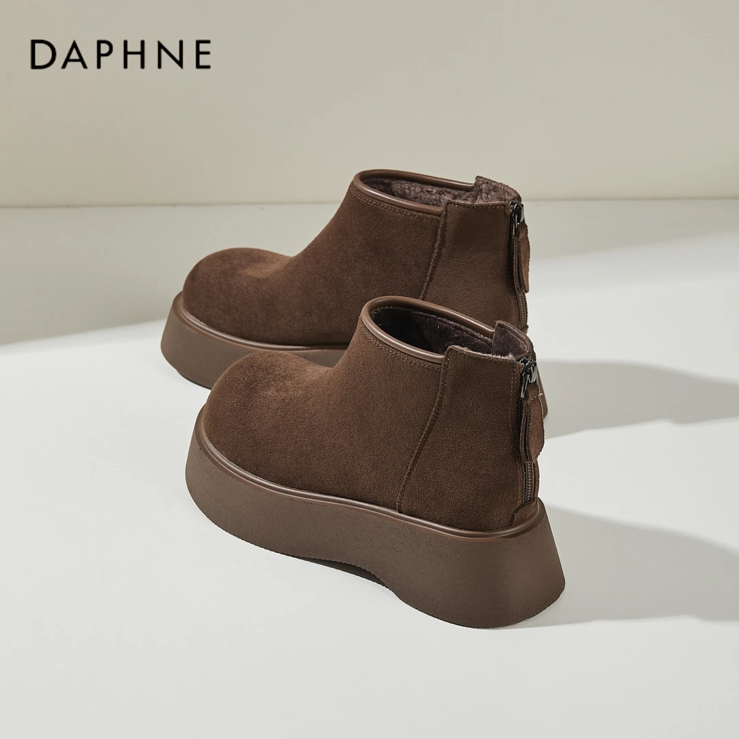 达芙妮厚底勃肯鞋女2025冬季新款棉鞋加绒保暖小短靴百搭雪地靴子