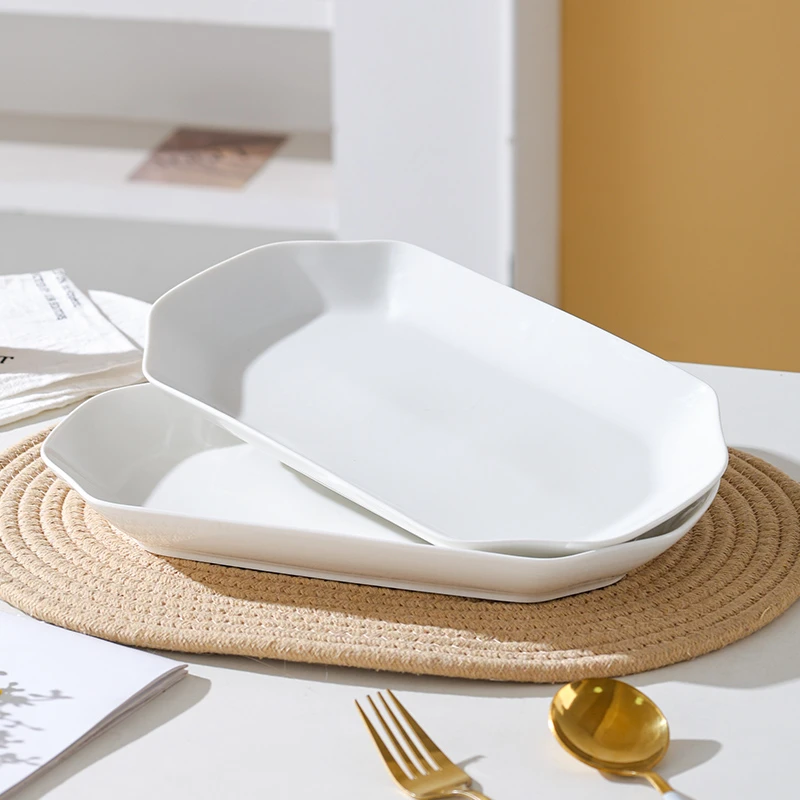 真益彩30cm鱼盘2只装陶瓷加厚商用长方形托盘家用酒店大号蒸鱼TG