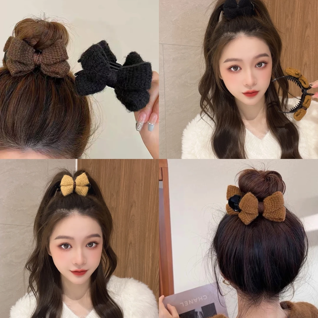 针织发饰 时尚蝴蝶结丸子头抓夹简约甜美不伤发头绳秋冬气质百搭