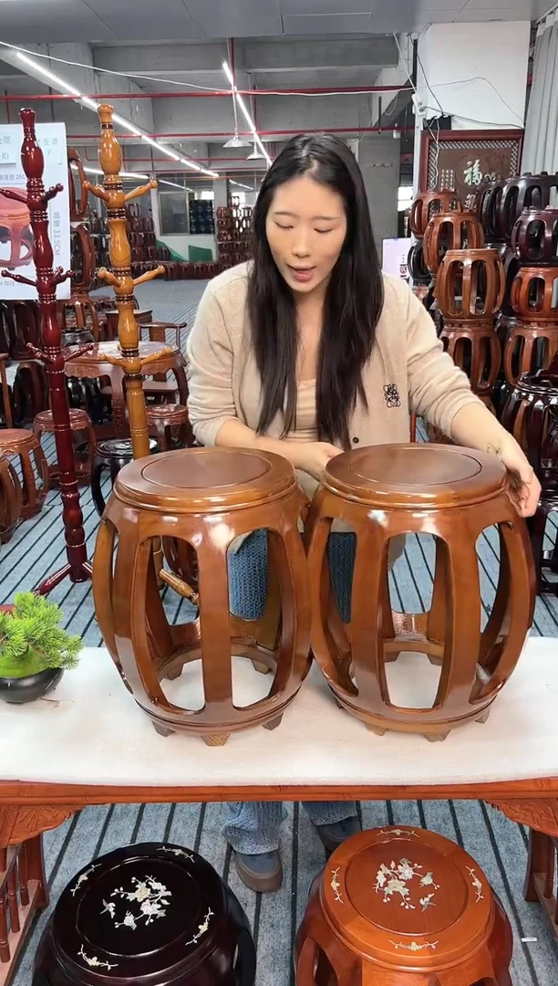 【闪购商品】花梨木类家具微瑕金花梨大鼓凳胡桃色一对