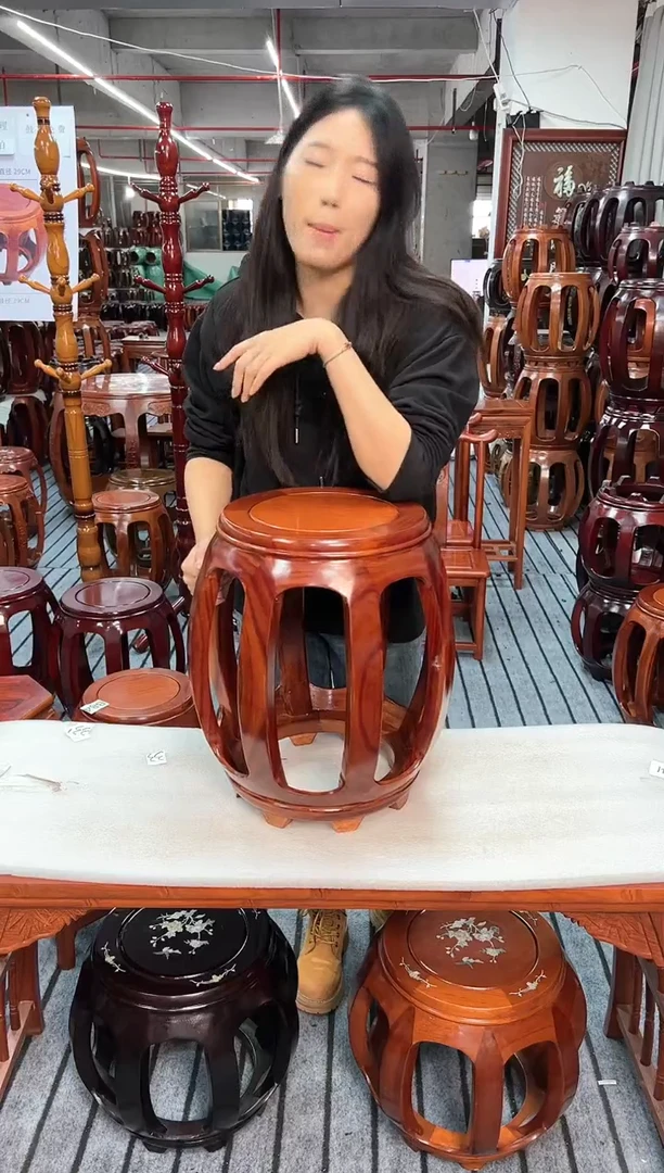 【闪购商品】花梨木类家具 微瑕 金花梨花梨色大号鼓凳