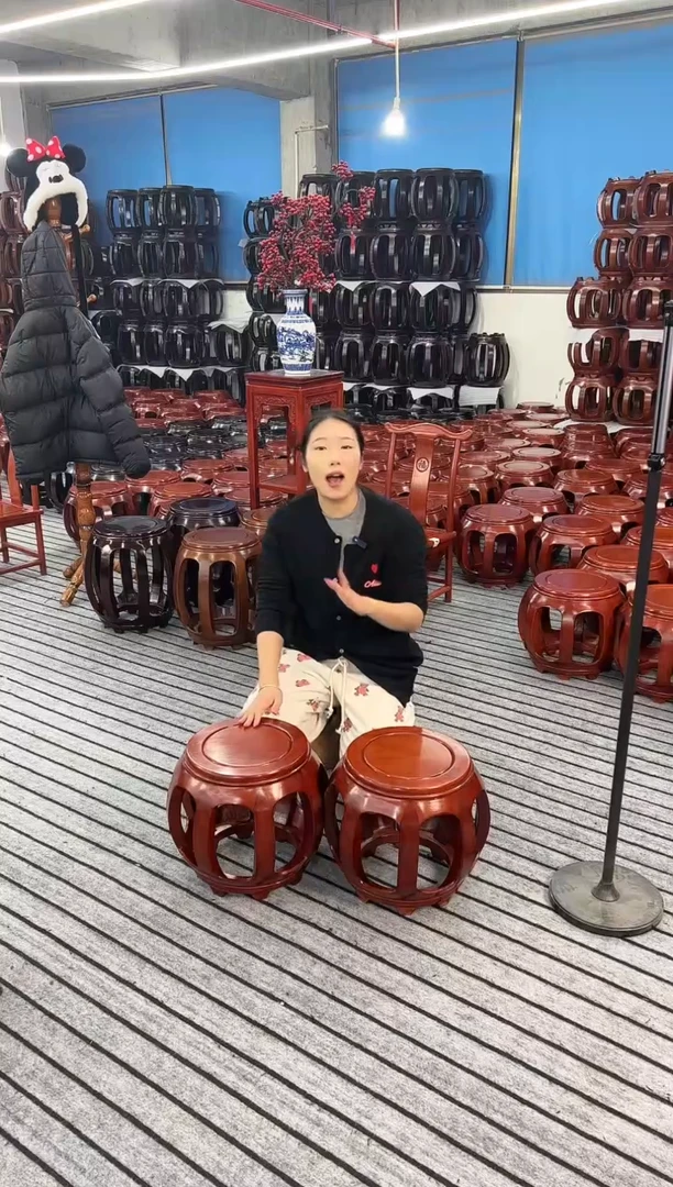 【闪购商品】花梨木类家具一对 金花梨花梨色小号鼓凳 微瑕