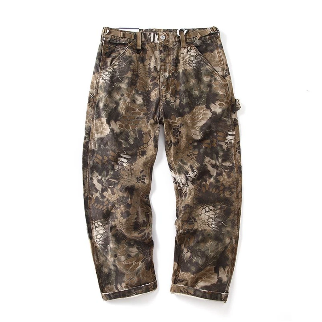 设计师款/25ss美式复古蛇纹全棉迷彩裤直筒阔腿裤