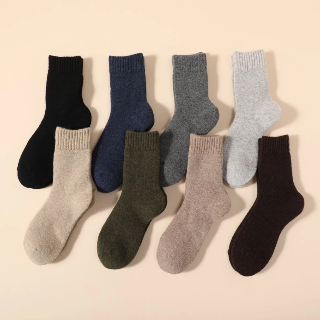 棉疆优选男士毛圈羊毛保暖秋冬季加绒加厚中筒袜纯色百搭