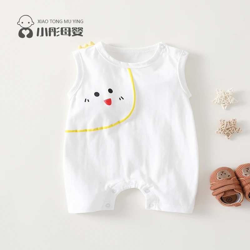 小孩连体衣服婴幼儿2024夏季休闲小鸡印花男女宝宝时尚外出哈衣