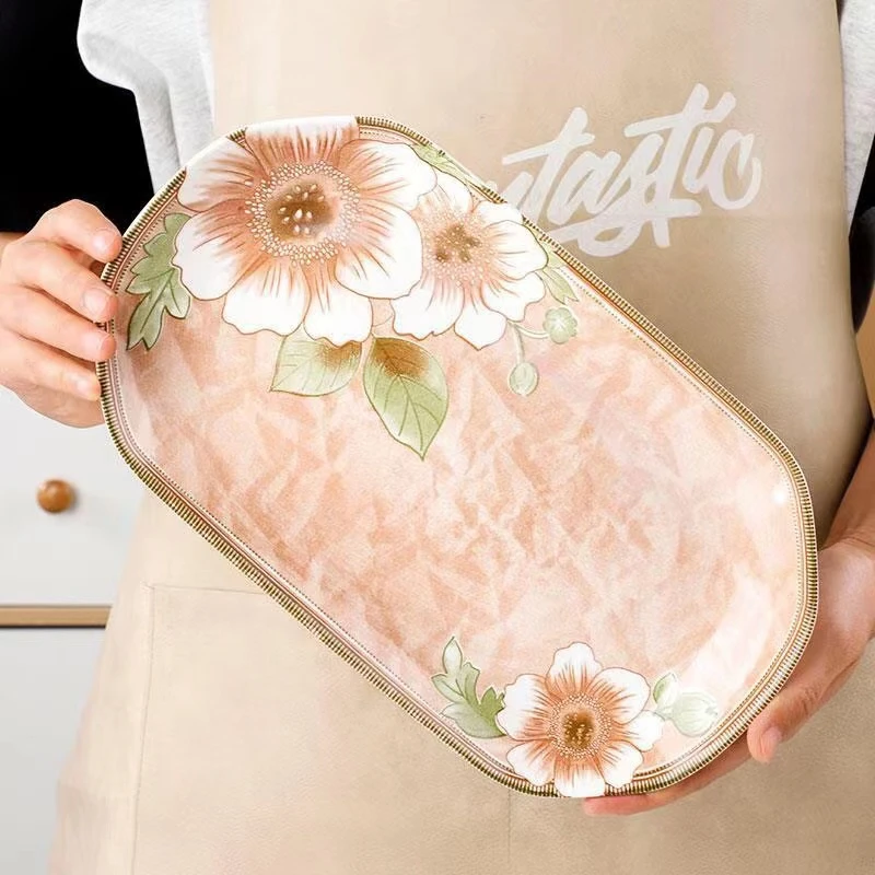 【宠粉福利】1个装山茶花11英寸鱼盘陶瓷餐具高温釉下彩