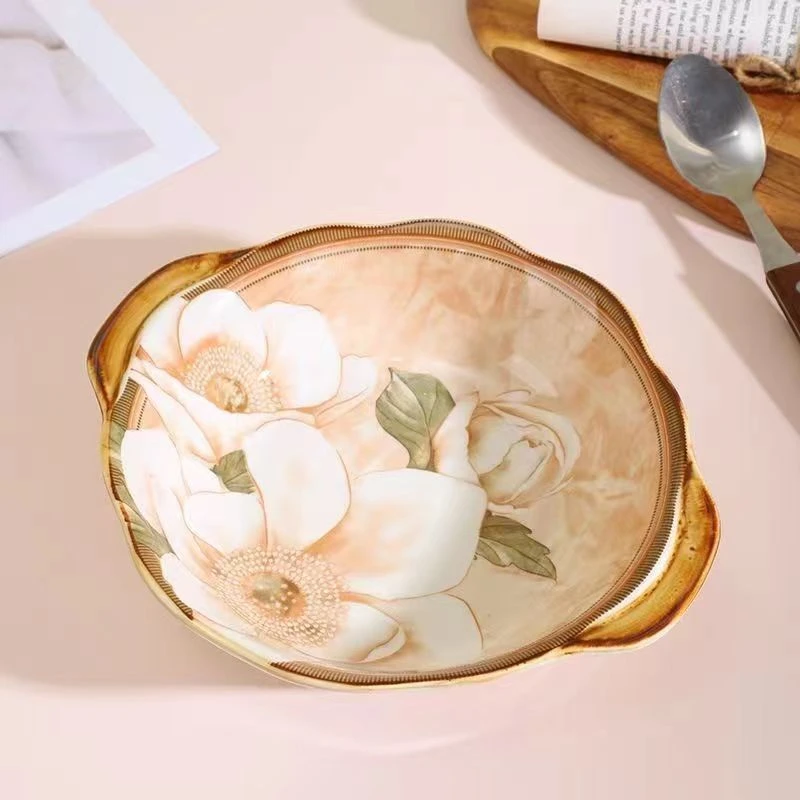 【粉丝福利】山茶花高颜值家用陶瓷耐高温双耳碗1个装