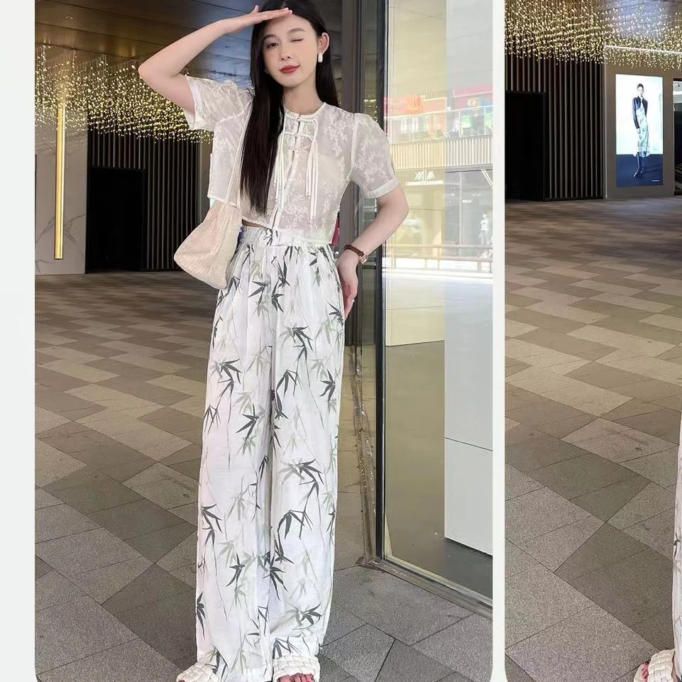 绒贝斯8899阔腿裤薄款新款高腰宽松垂感垂感显瘦休闲长裤子