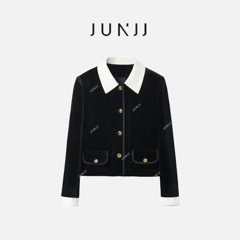 JUNJJ【黑天鹅 S码】2024春季新款黑色时尚百搭风小香风气质外套