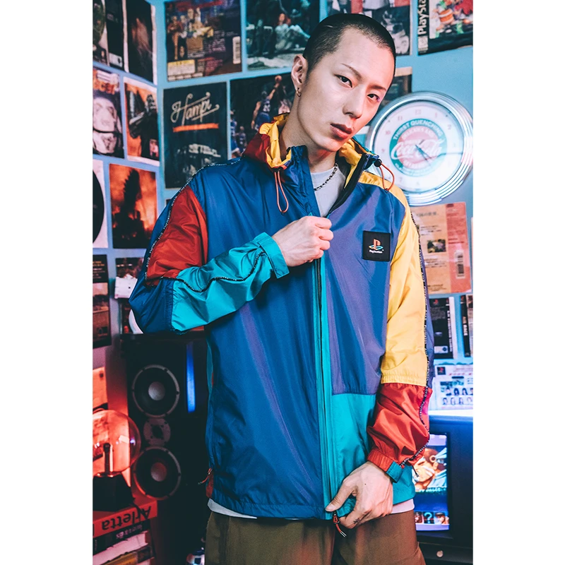 吉考斯工业×PlayStation联名 拼色带帽薄款连帽风衣夹克 GC190901