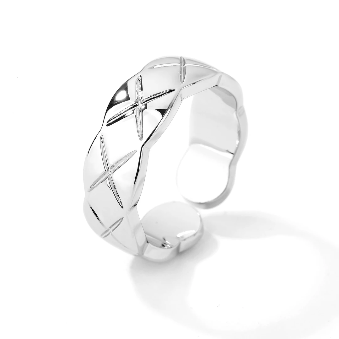 铜合金戒指 2024秋冬上新 开口菱格纹锆石戒指女 B121