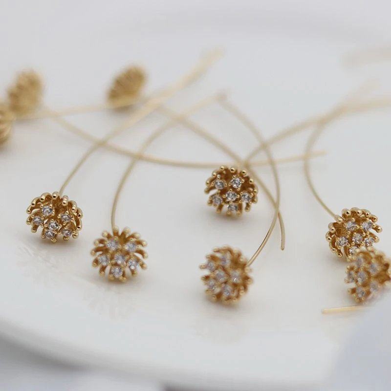 带针9MM纯铜微镶锆石花心花蕊古风步摇发簪材料diy饰品配件