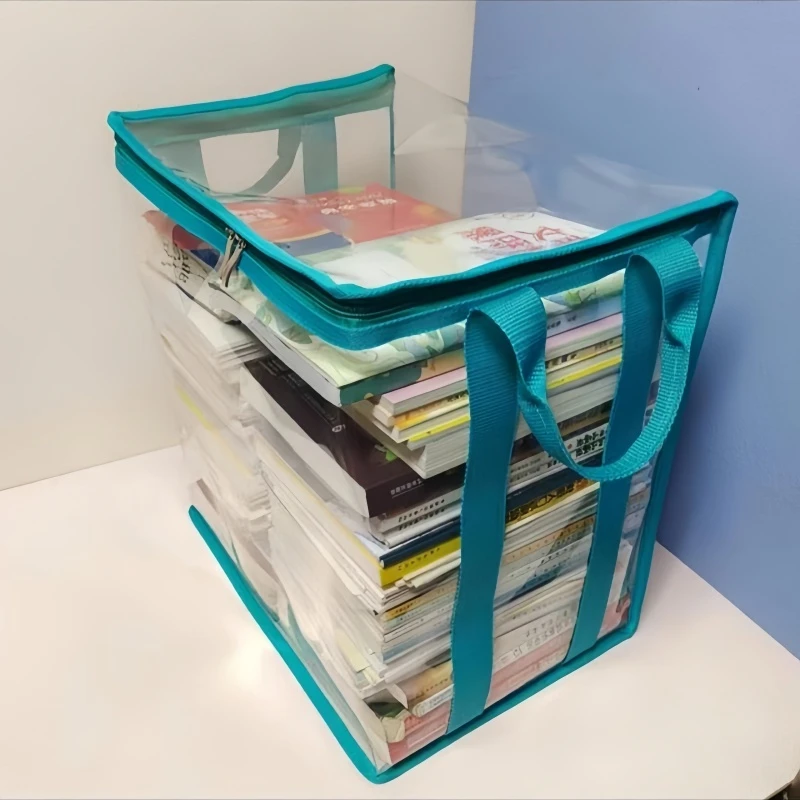 超大容量透明折叠学生书籍防尘袋学习用品整理筐旧书收纳神器S294