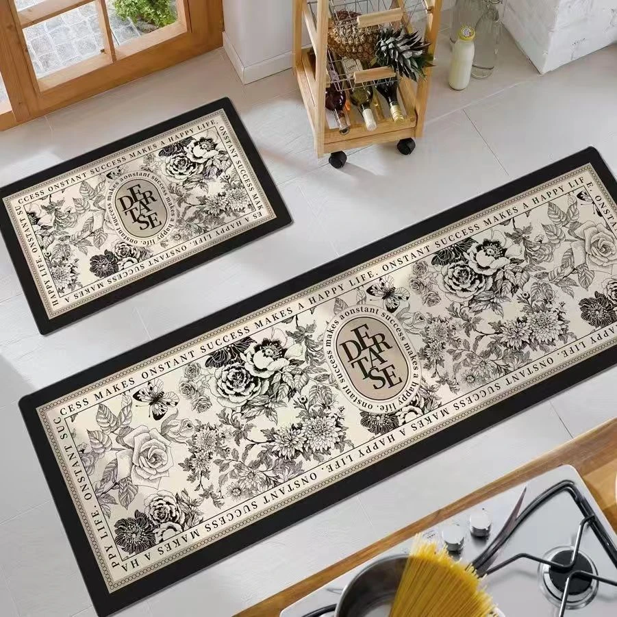 美式黑玫瑰厨房到手两件40*110+40*60CM厨房地防滑可裁剪
