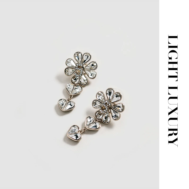 铜合金仿水晶耳饰 0056099小香风四叶花耳钉气质 耳环女