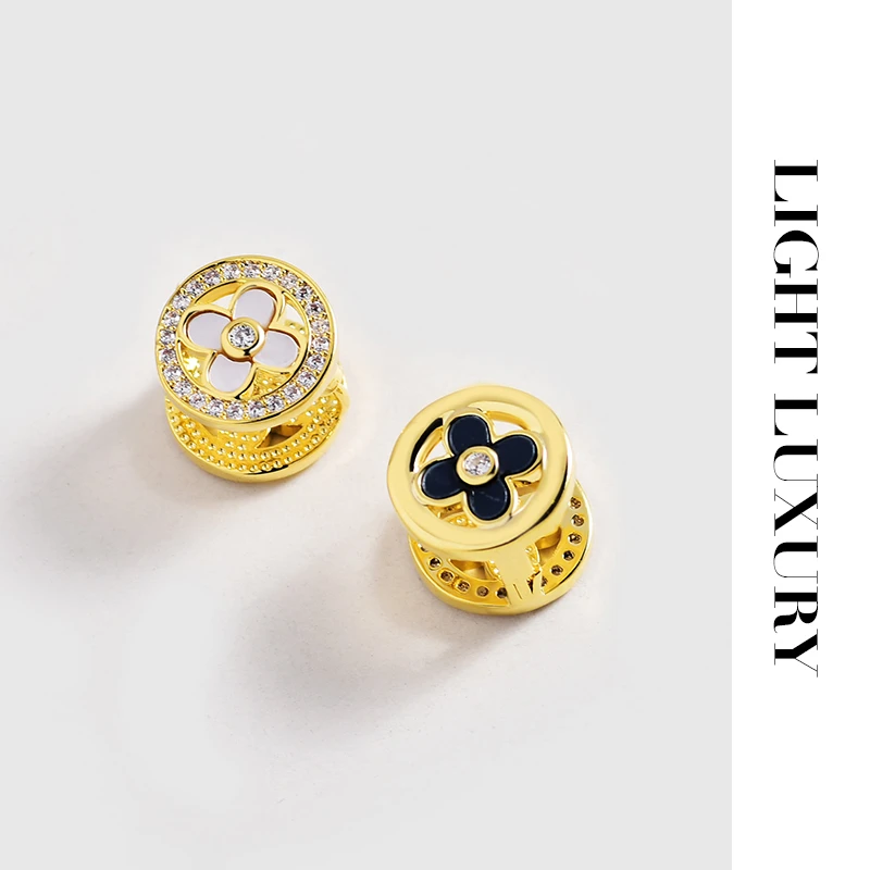 铜合金合成锆石耳饰 0235354老花耳钉气质小众 耳扣双面百搭简约