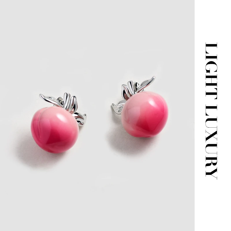 铜合金仿水晶耳饰 0688349幂幂同款桃子耳钉气质甜美 女 设计感