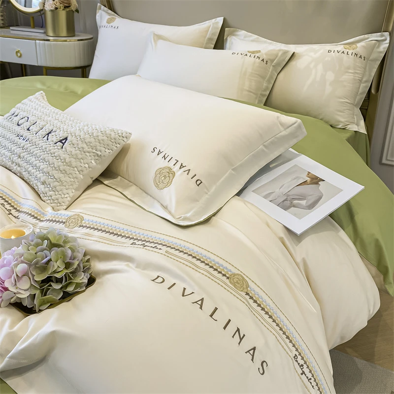 2023新款60支长绒棉刺绣四件套轻奢全棉纯棉简约高档床上用品套件