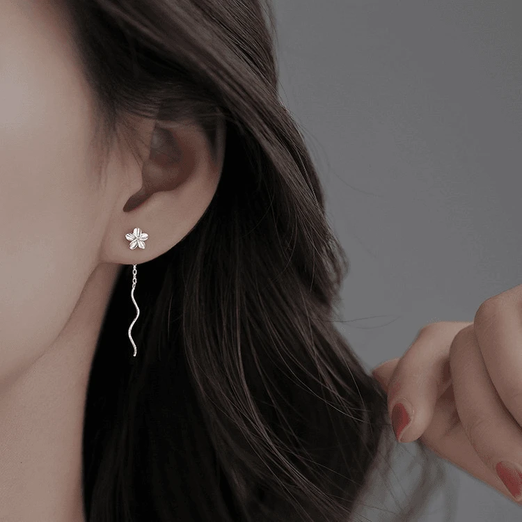 足银耳饰 【小花波浪】耳线简约时尚耳饰