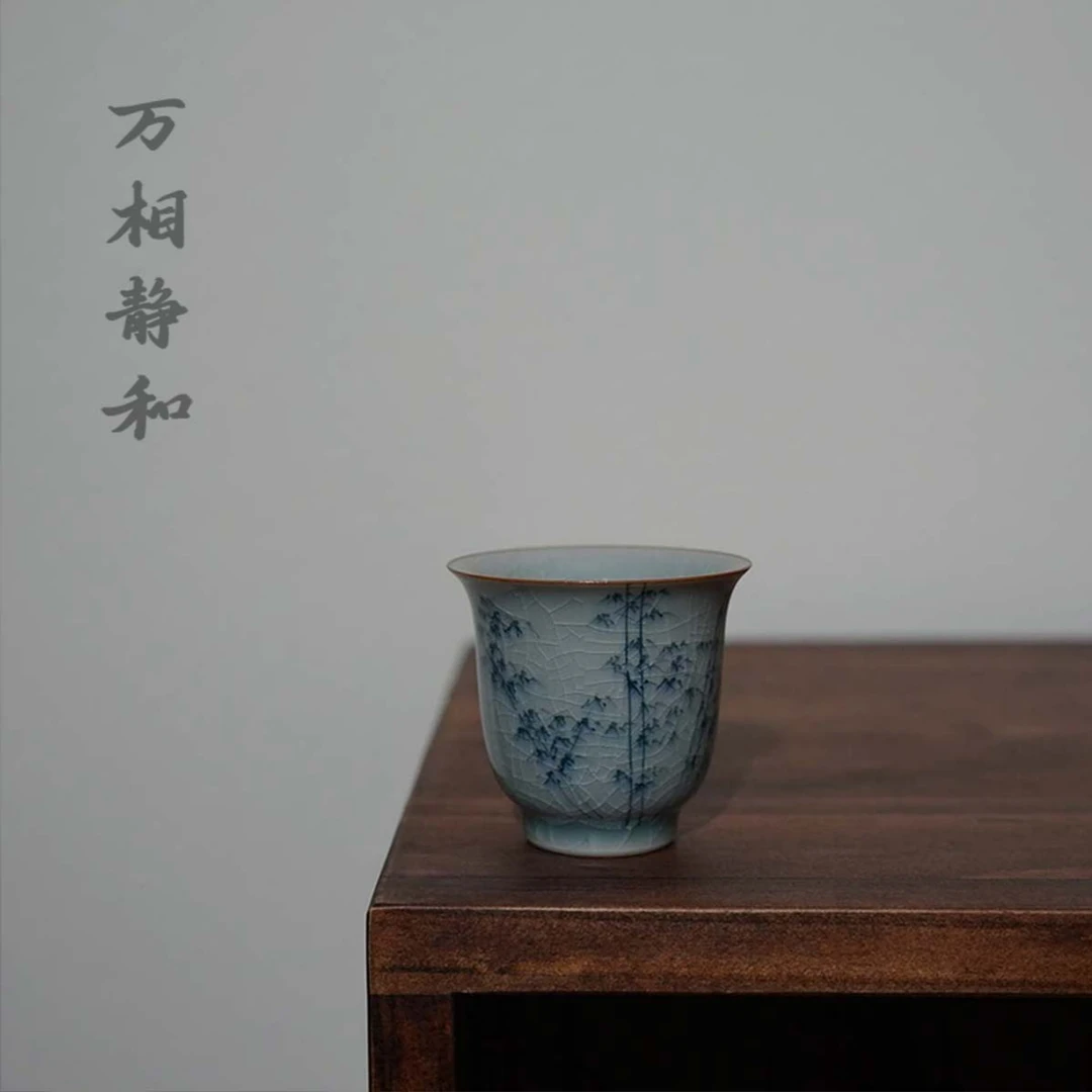 【万相静和】手绘冰裂主人杯陶瓷釉下彩单杯功夫茶具单个品茗杯对杯