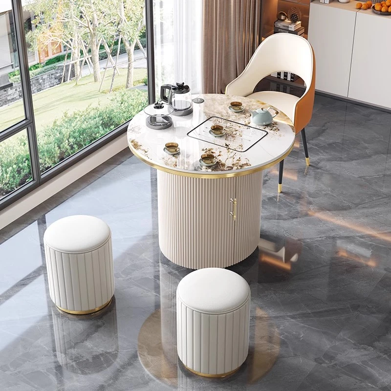 轻奢茶桌家用小茶台现代简约岩板泡茶桌椅组合客厅移动茶台小茶车