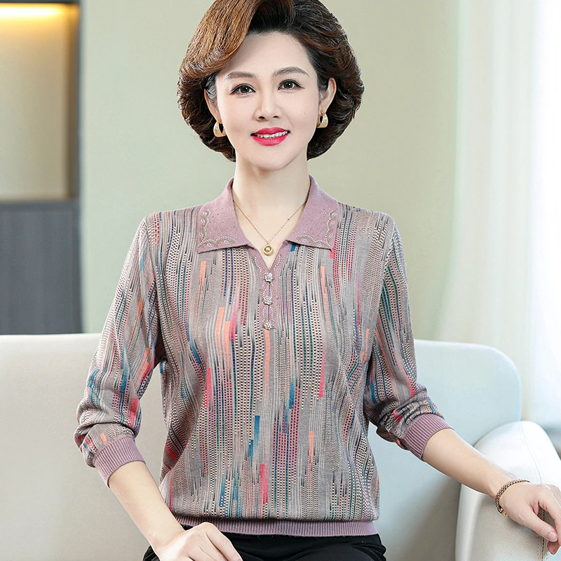 妈妈装秋装针织长袖打底衫薄款50岁中老年女2023新款大码秋冬毛衣