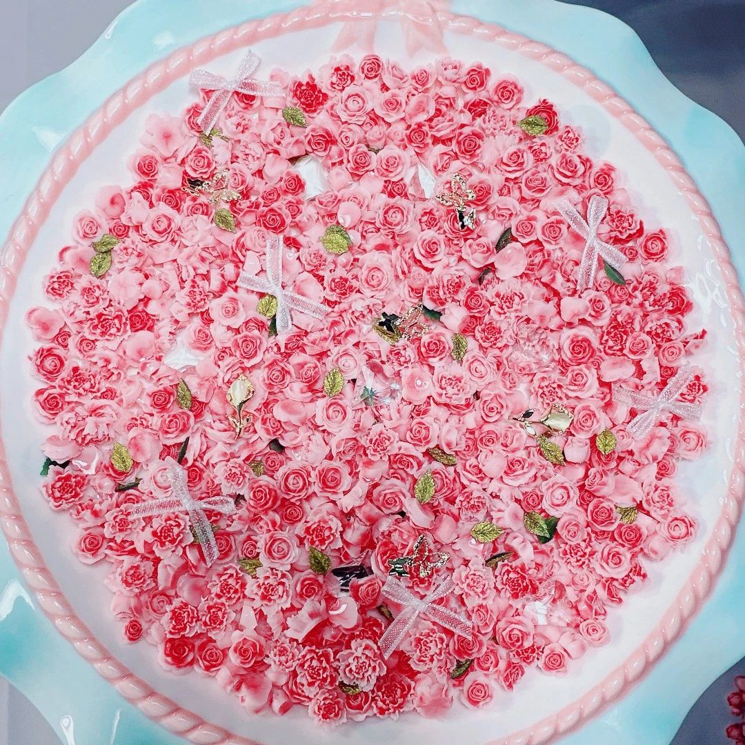 仙仙款美甲diy配饰立体混搭冰透蝴蝶结女款美甲钻山茶花平底卡通