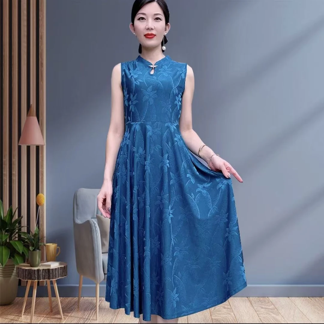 603改良版旗袍连衣裙遮肉显瘦气质无袖复古裙子