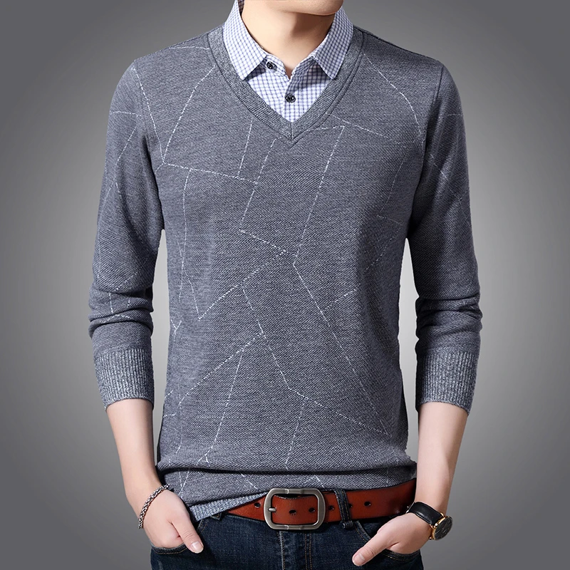 休闲男装秋季男式长袖T恤假两件款式